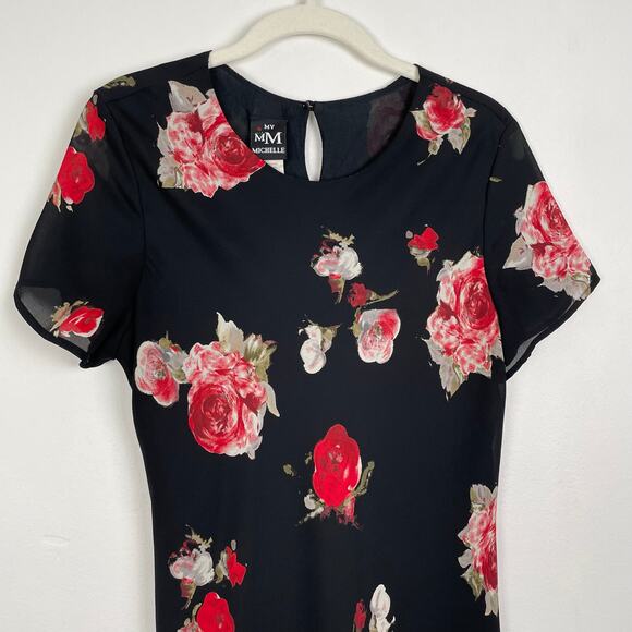 VTG 90s My Michelle Floral Maxi Dress Black Red Y2K Fairy Grunge Dark Romance - Picture 10 of 16